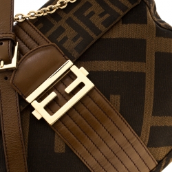 Pre Owned Fendi Tobacco Zucca Canvas Maxi Baguette Flap Shoulder Bag
