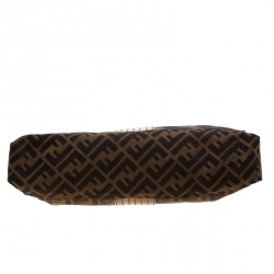 Pre Owned Fendi Tobacco Zucca Canvas Maxi Baguette Flap Shoulder Bag