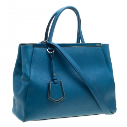 Pre Owned Fendi Blue Saffiano Leather 2Jours Top Handle Bag