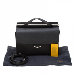 Pre Owned Fendi Grey Textured Leather Small Demi Jour Top Handle Bag