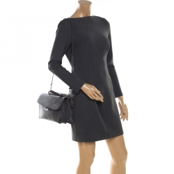 Pre Owned Fendi Grey Textured Leather Small Demi Jour Top Handle Bag