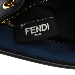 Pre Owned Fendi Blue/Black Leather Runaway Top Handle Bag