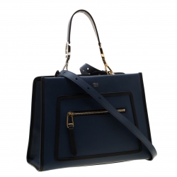 Pre Owned Fendi Blue/Black Leather Runaway Top Handle Bag