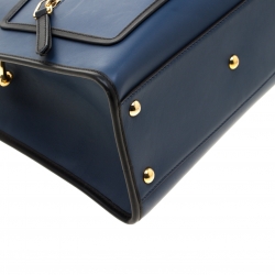 Pre Owned Fendi Blue/Black Leather Runaway Top Handle Bag