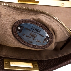 Pre Owned Fendi Metallic Brown Selleria Leather Large Peekaboo Top Handle Bag