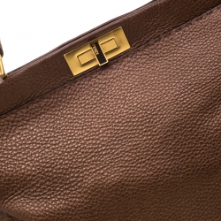 Pre Owned Fendi Metallic Brown Selleria Leather Large Peekaboo Top Handle Bag