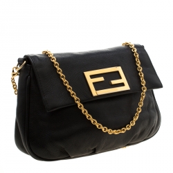 Pre Owned Fendi Black Leather Fendista Pochette Crossbody Bag