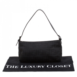 Pre Owned Fendi Black Zucca Canvas Pochette Bag