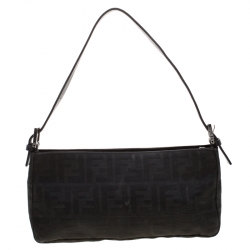 Pre Owned Fendi Black Zucca Canvas Pochette Bag