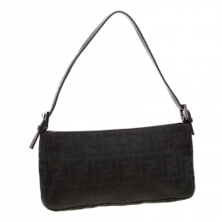 Pre Owned Fendi Black Zucca Canvas Pochette Bag