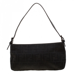 Pre Owned Fendi Black Zucca Canvas Pochette Bag