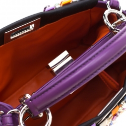 Pre Owned Fendi Multicolor Crystal Embellished Leather Mini Peekaboo Top Handle Bag