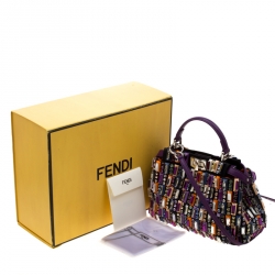 Pre Owned Fendi Multicolor Crystal Embellished Leather Mini Peekaboo Top Handle Bag
