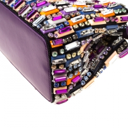 Pre Owned Fendi Multicolor Crystal Embellished Leather Mini Peekaboo Top Handle Bag