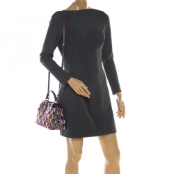 Pre Owned Fendi Multicolor Crystal Embellished Leather Mini Peekaboo Top Handle Bag