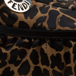Pre Owned Fendi Brown/Black Leopard Print Jacquard Fabric and Leather Shoulder Bag 