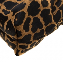 Pre Owned Fendi Brown/Black Leopard Print Jacquard Fabric and Leather Shoulder Bag 