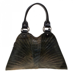 Pre Owned Fendi Green Leather Devil Trapezio Shoulder Bag