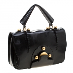 Pre Owned Fendi Black Patent Leather F3 Secret Code Top Handle Bag