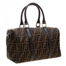 Pre Owned Fendi Tobacco Zucca Canvas Boston Bag