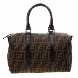 Pre Owned Fendi Tobacco Zucca Canvas Boston Bag
