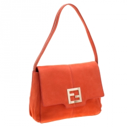 Pre Owned Fendi Orange Nubuck Leather Shoulder Bag