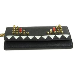 Pre Owned Fendi Black Leather Bugs Monster WOC Clutch Bag