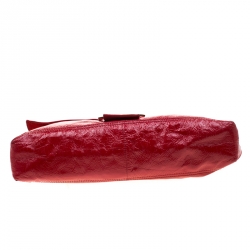 Pre Owned Fendi Red Crinkle Patent Leather Large Mamma Baguette Shoulder Bag