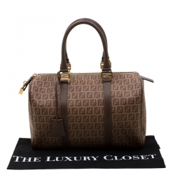 Pre Owned Fendi Brown Zucchino Coated Canvas Medium Forever Bauletto Boston Bag