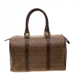Pre Owned Fendi Brown Zucchino Coated Canvas Medium Forever Bauletto Boston Bag