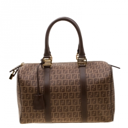 Pre Owned Fendi Brown Zucchino Coated Canvas Medium Forever Bauletto Boston Bag