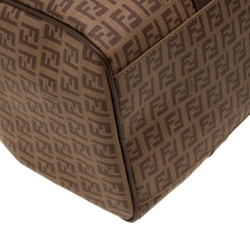 Pre Owned Fendi Brown Zucchino Coated Canvas Medium Forever Bauletto Boston Bag