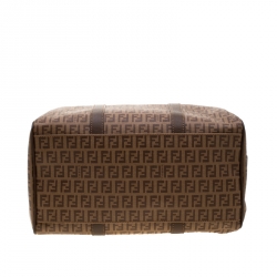 Pre Owned Fendi Brown Zucchino Coated Canvas Medium Forever Bauletto Boston Bag