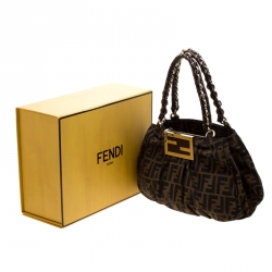 Pre Owned Fendi Tobacco Zucca Canvas Small Mia Shoulder Bag