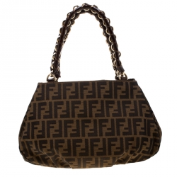 Pre Owned Fendi Tobacco Zucca Canvas Small Mia Shoulder Bag