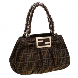 Pre Owned Fendi Tobacco Zucca Canvas Small Mia Shoulder Bag
