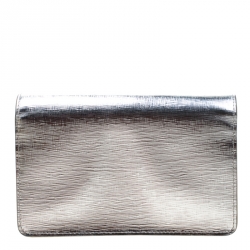 Pre Owned Fendi Metallic Silver Leather Tube Wallet On Chain 