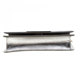 Pre Owned Fendi Metallic Silver Leather Tube Wallet On Chain 