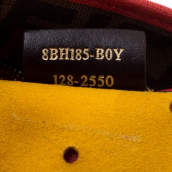 Pre Owned Fendi Red Perforated Leather Roll Tote W/ Pouch