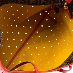 Pre Owned Fendi Red Perforated Leather Roll Tote W/ Pouch