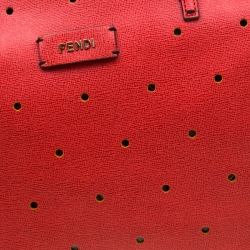 Pre Owned Fendi Red Perforated Leather Roll Tote W/ Pouch