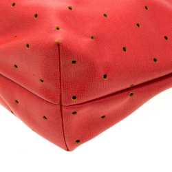 Pre Owned Fendi Red Perforated Leather Roll Tote W/ Pouch