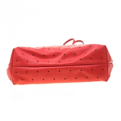 Pre Owned Fendi Red Perforated Leather Roll Tote W/ Pouch