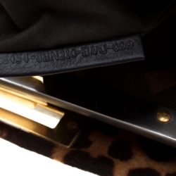 Pre Owned Fendi Brown/Black Leopard Print Calfhair Large Peekaboo Top Handle Bag