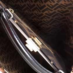 Pre Owned Fendi Brown/Black Leopard Print Calfhair Large Peekaboo Top Handle Bag