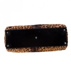 Pre Owned Fendi Brown/Black Leopard Print Calfhair Large Peekaboo Top Handle Bag