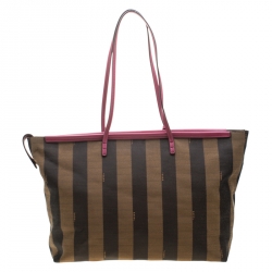 Pre Owned Fendi Brown/Pink Canvas and Leather Pequin Roll Tote