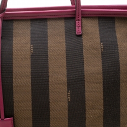 Pre Owned Fendi Brown/Pink Canvas and Leather Pequin Roll Tote
