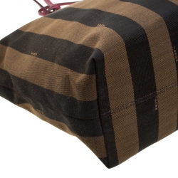 Pre Owned Fendi Brown/Pink Canvas and Leather Pequin Roll Tote