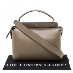 Pre Owned Fendi Khaki Leather Dotcom Top Handle Bag